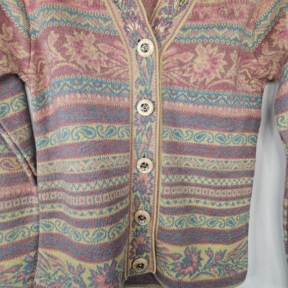Vintage Teacher Cardigan Embroidered Beaded Sweater Size Small Paisley Cottage - Picture 3 of 6